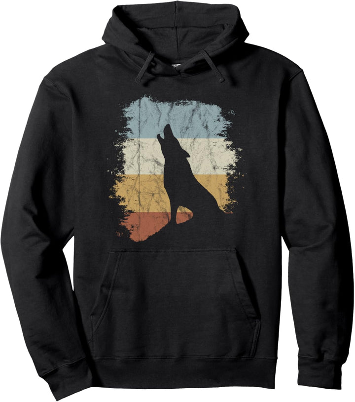 Retro 80er Style heulender Lonely Wolf Silhouette Pullover Hoodie