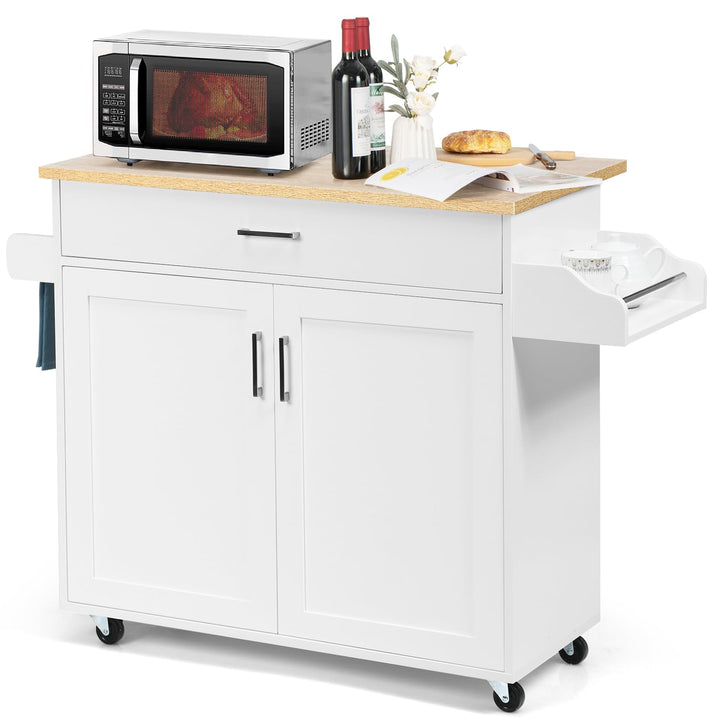 KOMFOTTEU Küchenwagen Servierwagen mit Arbeitsplatte, Küchenschrank Holz mit Rollen, Kücheninsel küc