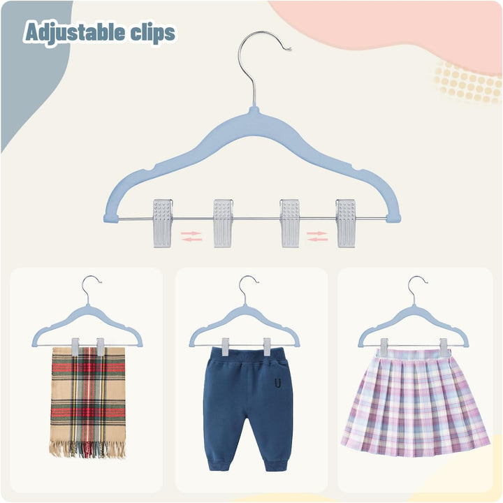 ManGotree Kinder-Rockbügel, 28 Pack Baby-Samtbügel mit beweglichen Clips, rutschfeste Hosenbügel, 30