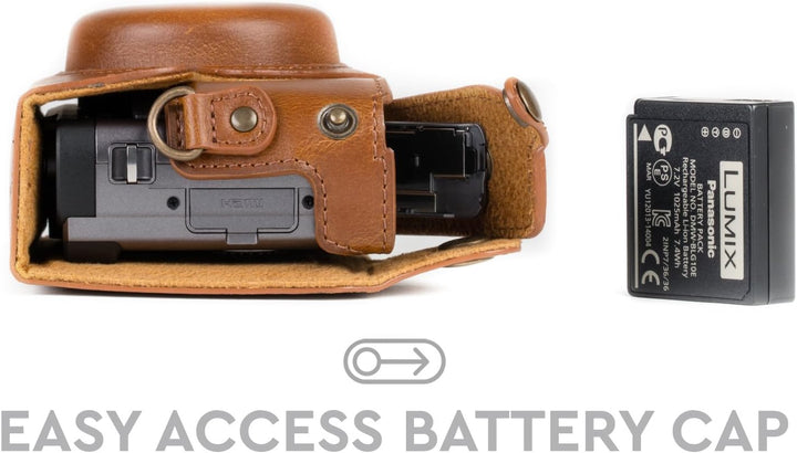 MegaGear MG1260 Panasonic Lumix DC-TZ95, DC-TZ90 Ever Ready Leder Kamera-Case mit Trageriemen - Hell