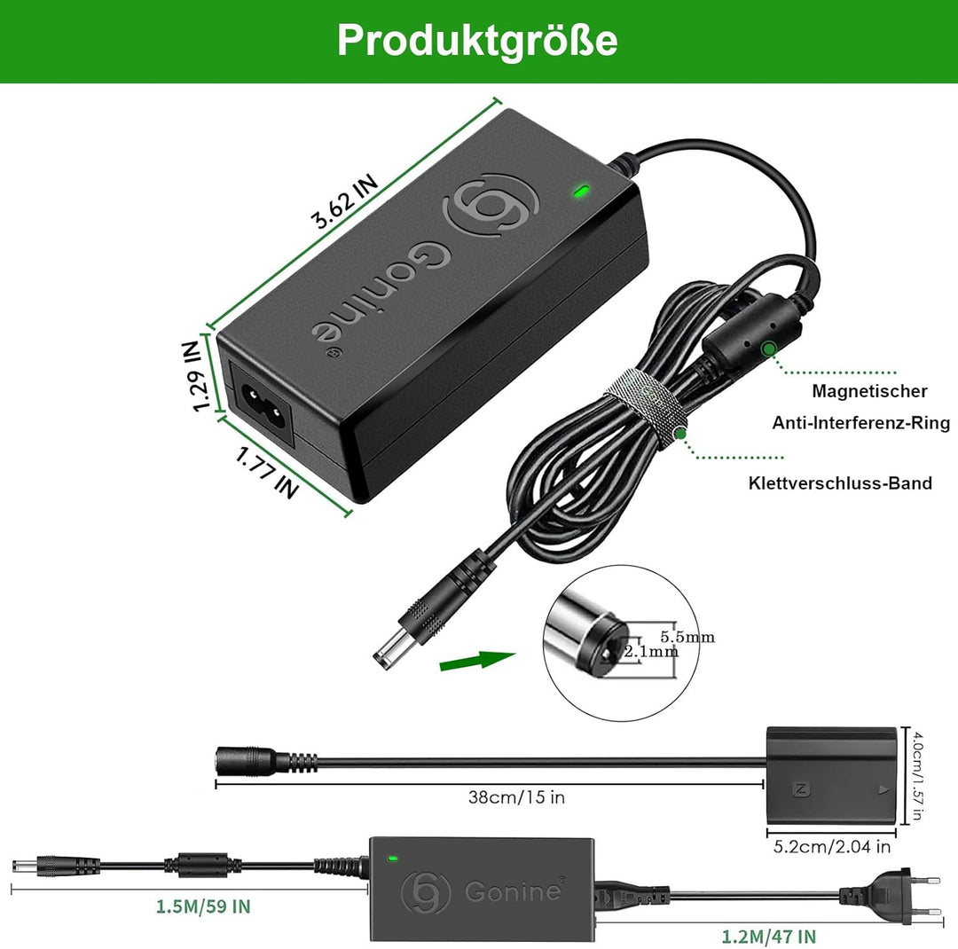 Gonine NP-FZ100 AC Netzteil Adapter P-FZ100 Dummy Akku DC Koppler Kit für Sony Alpha A7III A7IV A7SI