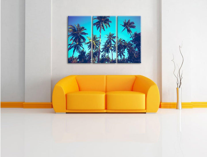Pixxprint Tropische Palmen als Leinwandbild | Grösse: 3 Teilig (120x80) | Wandbild| Kunstdruck | fer