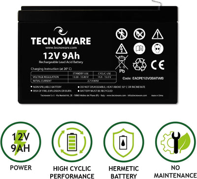 Tecnoware Power Systems - Ersatzbatterie für USV, Videoüberwachungs- und Alarmsysteme, 12V Spannung,