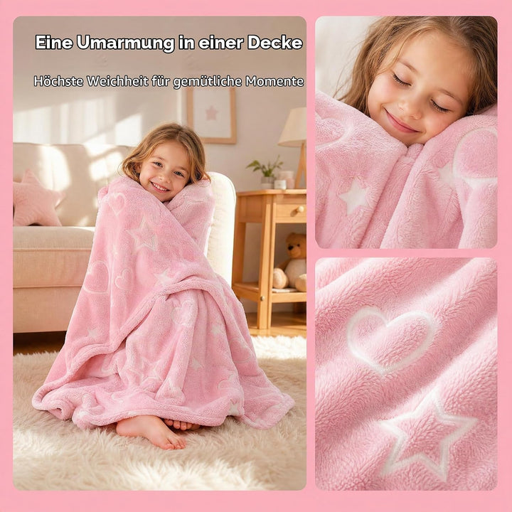 Kuscheldecke Mädchen 130x150 cm - Süsse Kinderdecke mit Herzmuster, Flauschige Sofadecke &amp; Tagesdeck