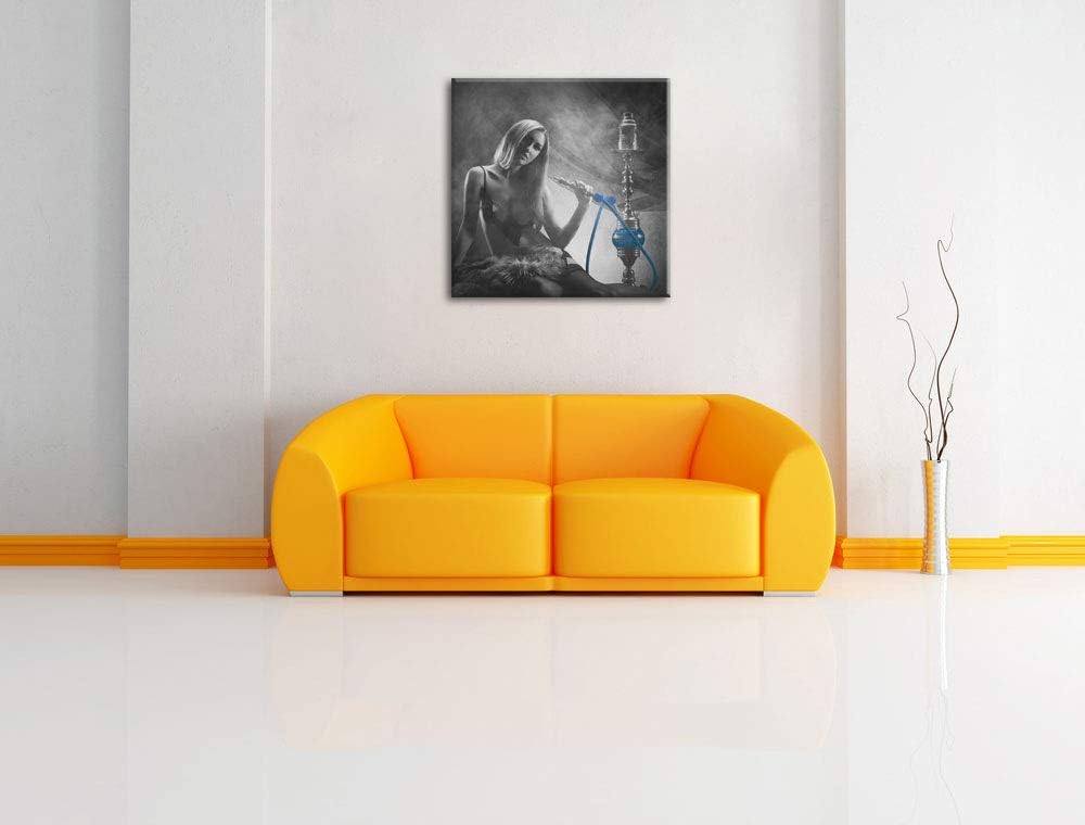 Pixxprint Frau neben Shisha als Leinwandbild/Grösse: 70x70 cm/Wandbild/Kunstdruck/fertig bespannt, 7
