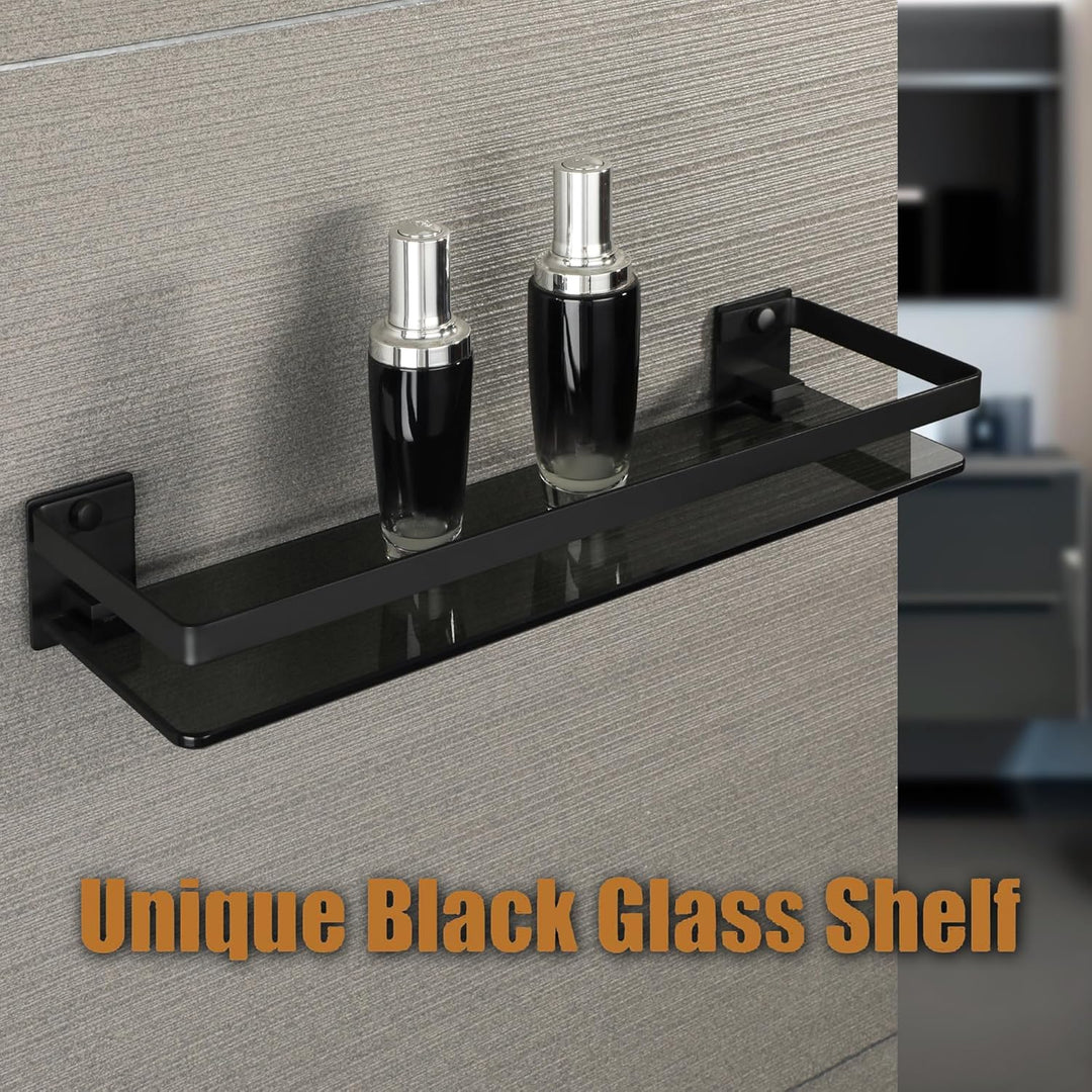 SAYAYO Duschablage Duschregal Schwarz Edelstahl Glasregal Badezimmer Regal Shower Shelf Shampoo Halt
