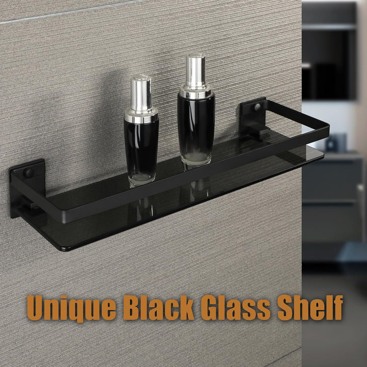 SAYAYO Duschablage Duschregal Schwarz Edelstahl Glasregal Badezimmer Regal Shower Shelf Shampoo Halt