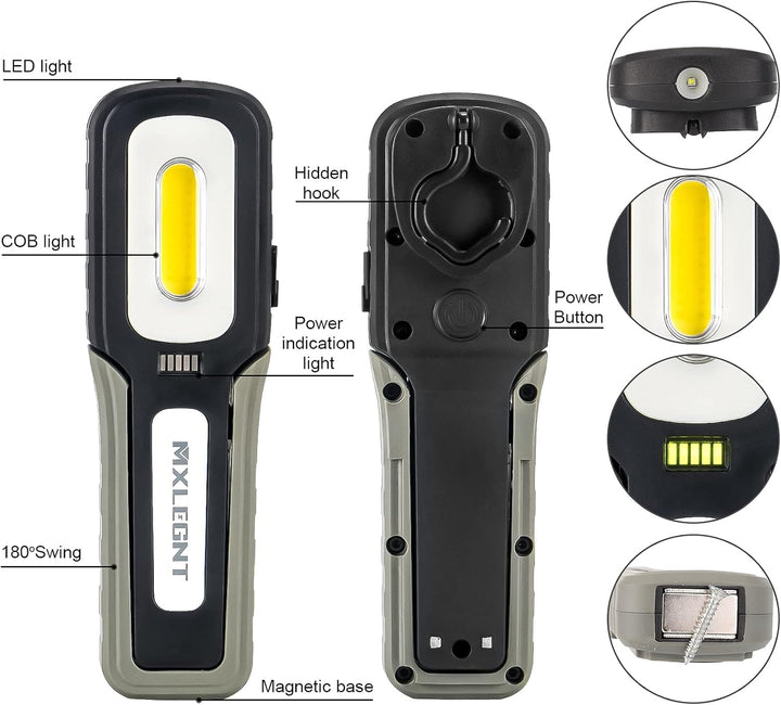MXLEGNT LED Arbeitsleuchte Taschenlampe Arbeitslamp: Aufladbar 20W COB Inspektionsleuchten Werkstatt