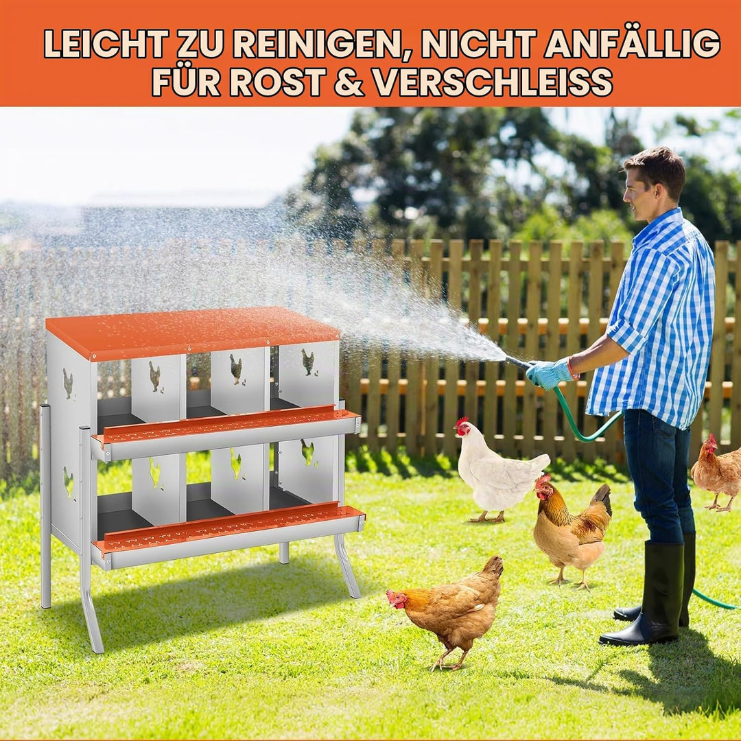 Legenester Für Hühner 6 Abteile, 84.5 x 42 x 90.3CM, Rollnestkasten Hühnernest Aus Metall Mit Auffan