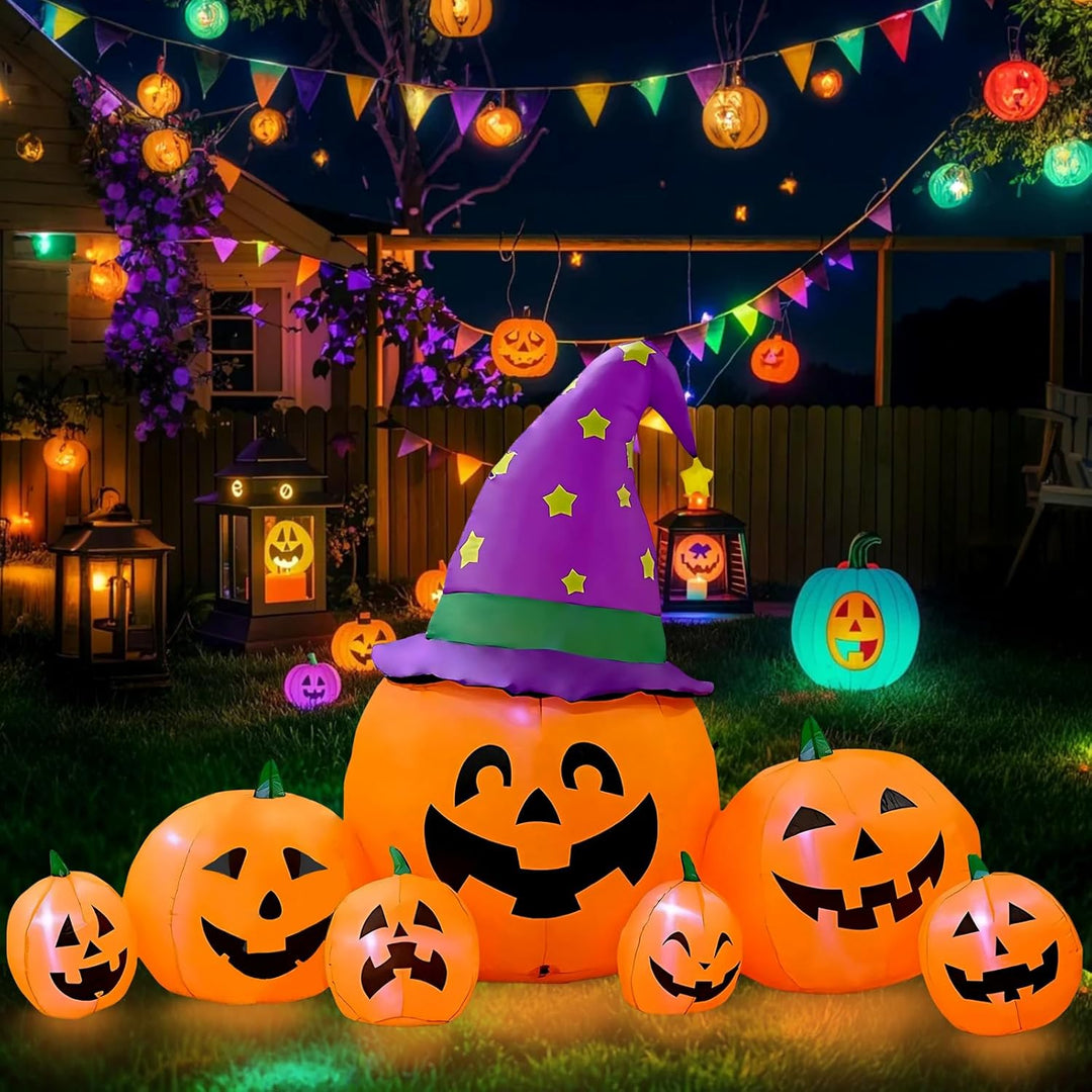 Kalolary Halloween Aufblasbarer Kürbis, 7.9FT Dekoration Set mit eingebauten LEDs, Orange 7.9ft Kürb