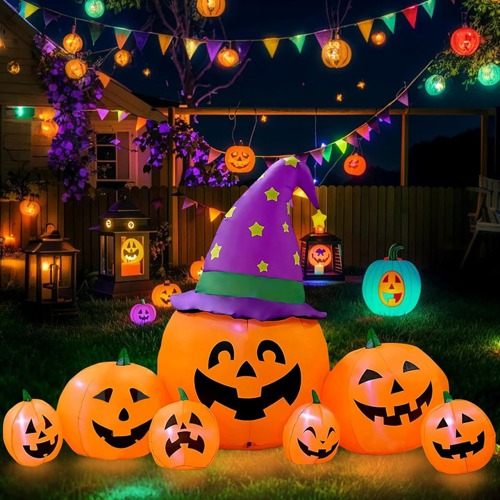 Kalolary Halloween Aufblasbarer Kürbis, 7.9FT Dekoration Set mit eingebauten LEDs, Orange 7.9ft Kürb