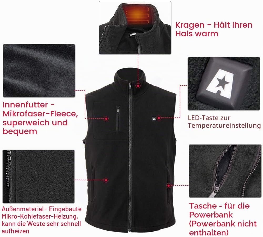 ARRIS Heizweste für Männer Grösse einstellbar elektrische Heizung Körper warm Gilet 7.4V batteriebet