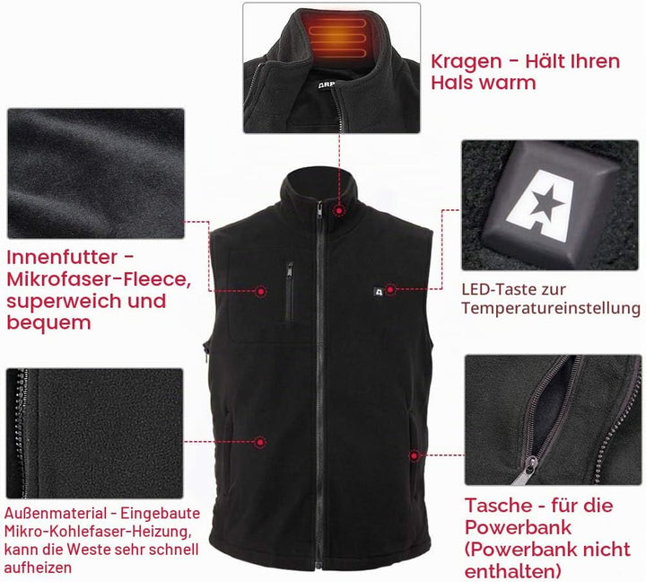 ARRIS Heizweste für Männer Grösse einstellbar elektrische Heizung Körper warm Gilet 7.4V batteriebet