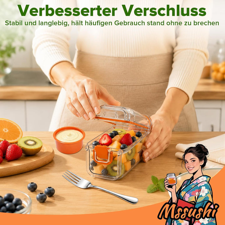 Mssushi 2er Set Salat To Go Box Mit Seitlicher Öffnung, 1L/35oz Prepara Salad Jar mit 2 Gabel, Ausla