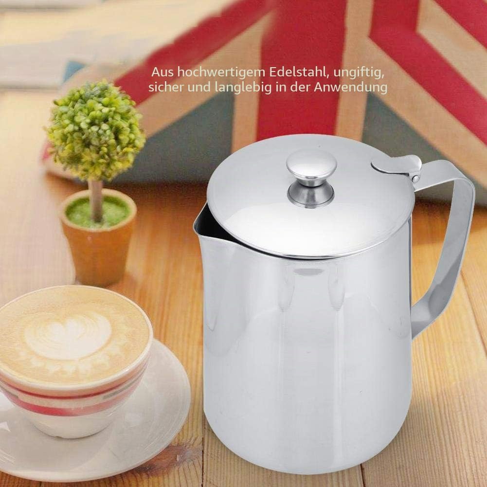 Nikou Schaumbecher, Edelstahl Kaffeetasse Becher Milch Schaumkrug Krug mit Deckel für Latte Coffee A