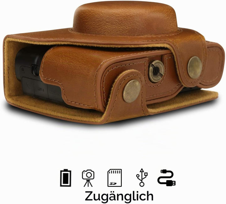 MegaGear MG1732 Ever Ready Leder Kameratasche mit Trageriemen kompatibel mit Sony Cyber-Shot DSC-RX1