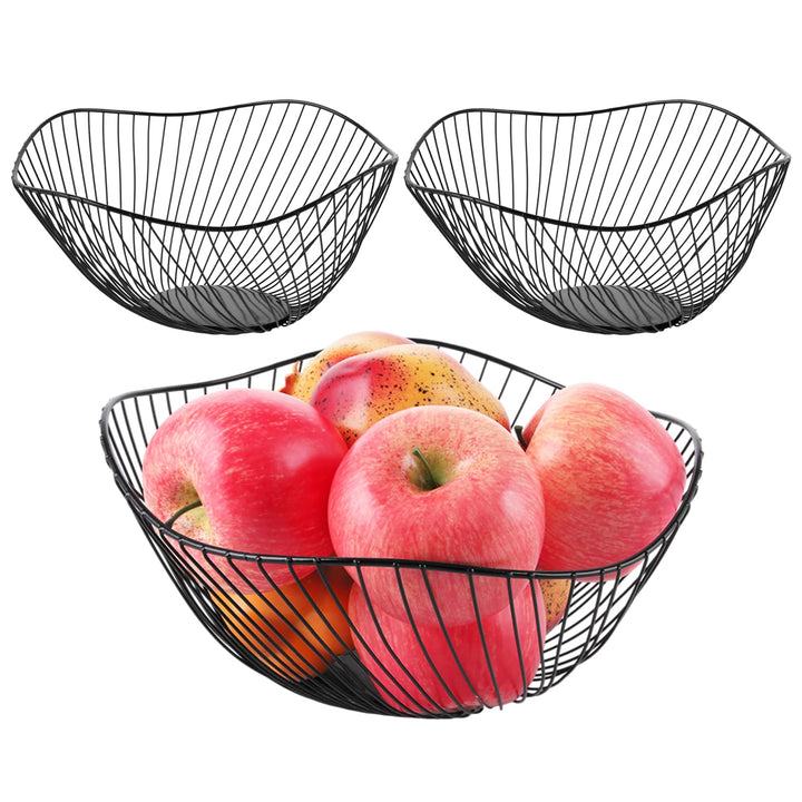 3 Stück Obstschale Metall, Obstkorb Metall Schwarz 25.5 x 11 cm, Eisen Früchtekorb mit Antirutsch-Pa