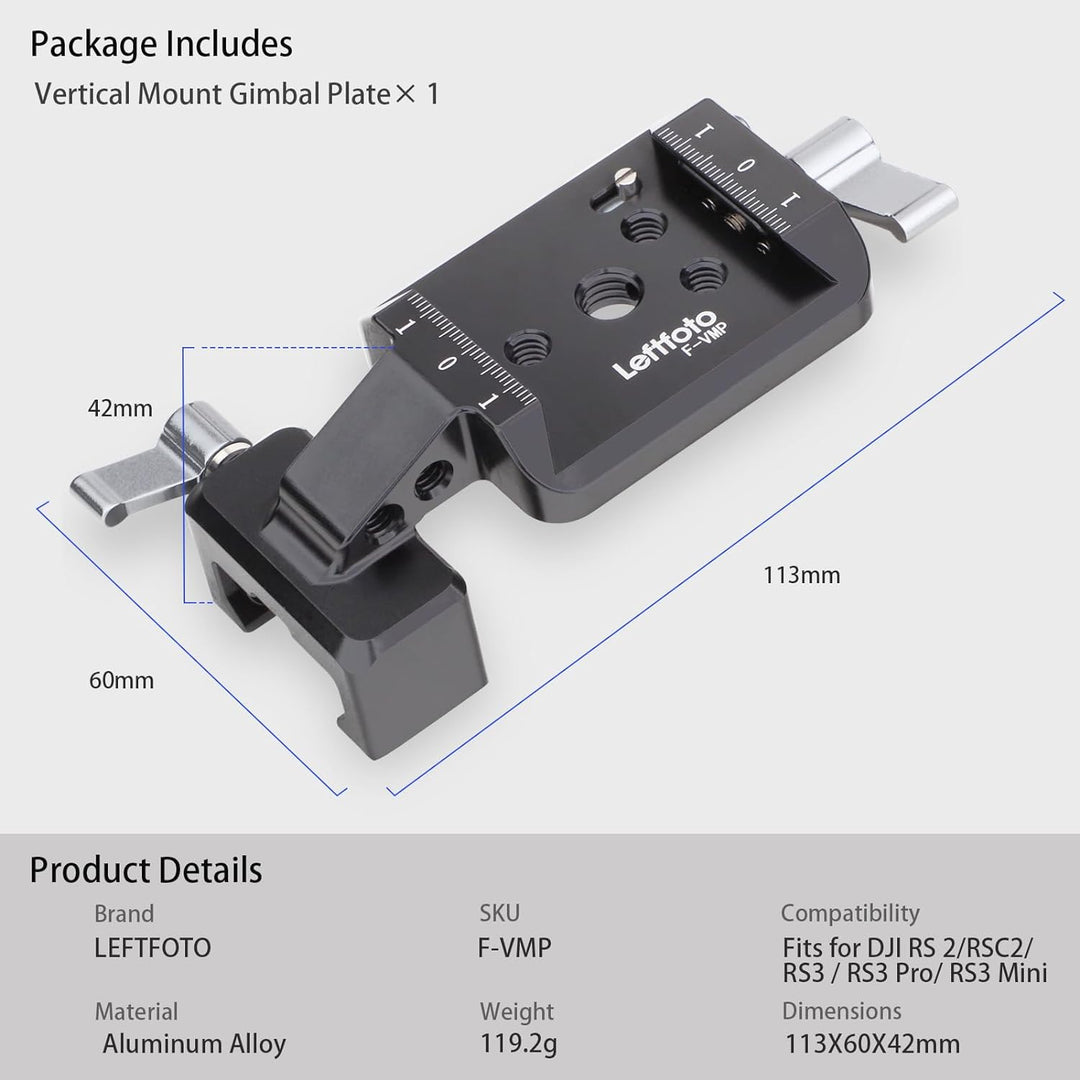 LEFTFOTO Vertikale Halterung Kardanplatte,Vertikale Halterung für DJI Gimbal,Gimbal Clamp für DJI RS