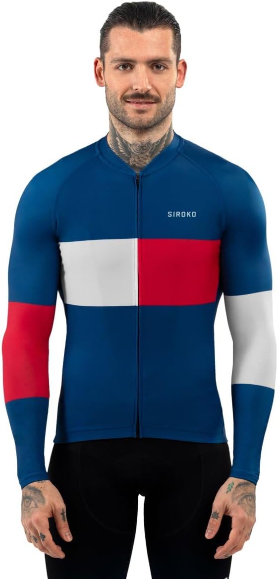 M2 Radtrikot Herren Langarm Slim Fit Aerodynamische Fahrradbekleidung S Blau/Rot, S Blau/Rot