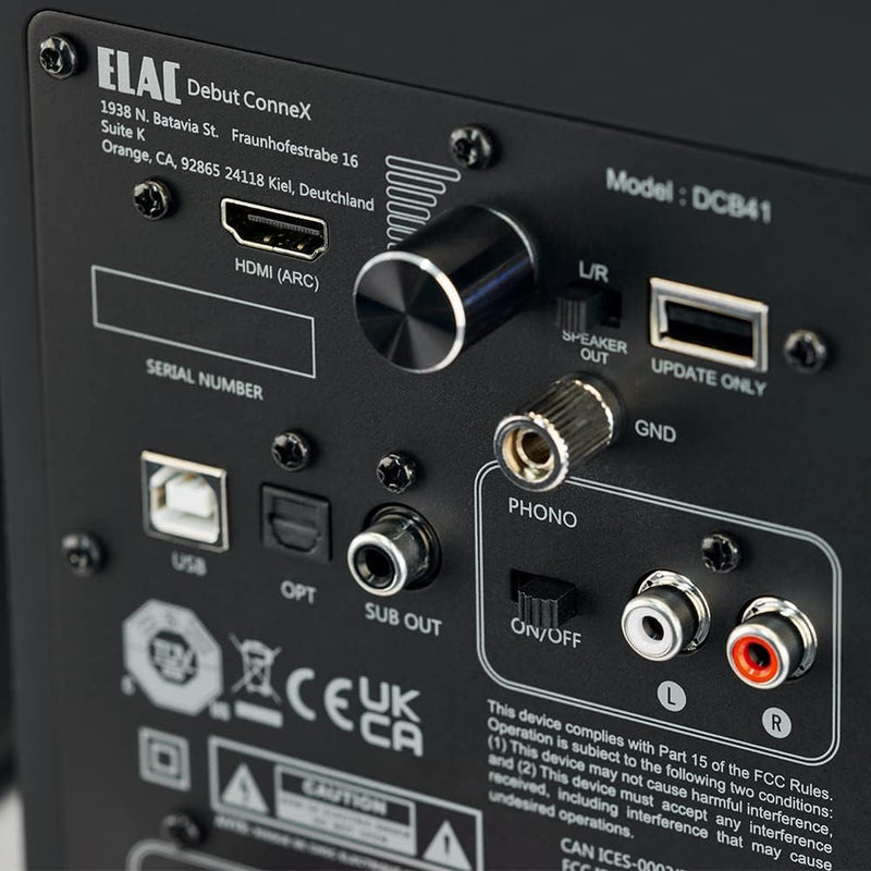 ELAC Kompakt Lautsprecher Debut ConneX DCB41, Boxen für Audiowiedergabe via HDMI, USB, Phono & Bluet