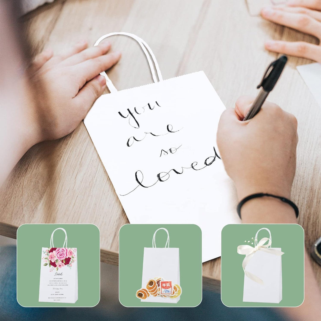 Switory 100 Stk Kraft Papiertüte, 13cm x 9,5cm x 20cm weisse Einkaufsgeschenktüte mit gedrehten Grif