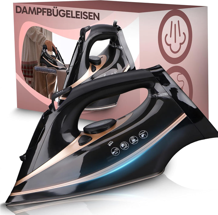 Retoo Dampfbügeleisen 2600W Bügeleisen Wassertank 360ml Keramiksohle Variablenpaar 30g/min Dampfstos