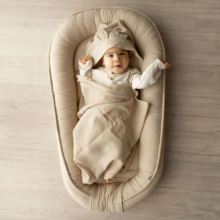 PaLulli Babynest aus 100% Musselin Baumwolle Premium Kuschelnest Babynestchen 100x60cm Klettverschlu