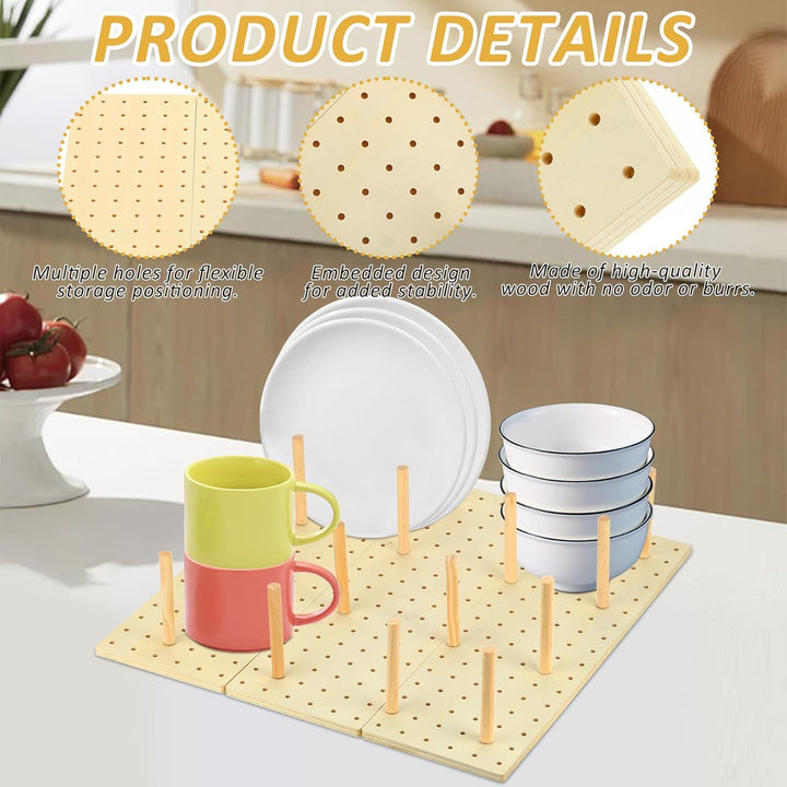 Stecktafel Schublade Organiser, 3 Stück Holz Peg Board System mit 34 Holzstab, Einstellbare Holz Tel