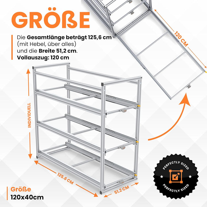 Schubladensystem Wohnmobil 120 cm - Heckgarage Schublade für Euroboxen 60x40 und 30x40, 2-4 Ebenen,