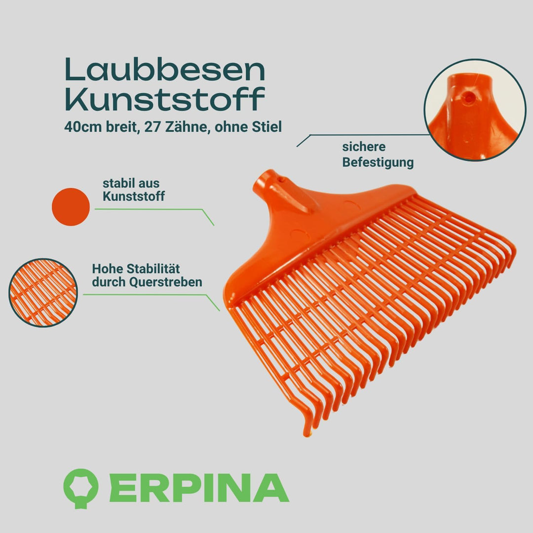 3er Pack Laubbesen 40cm - robuste Harke, Rechen mit Kunststoffkopf, Profiqualität für effizientes La