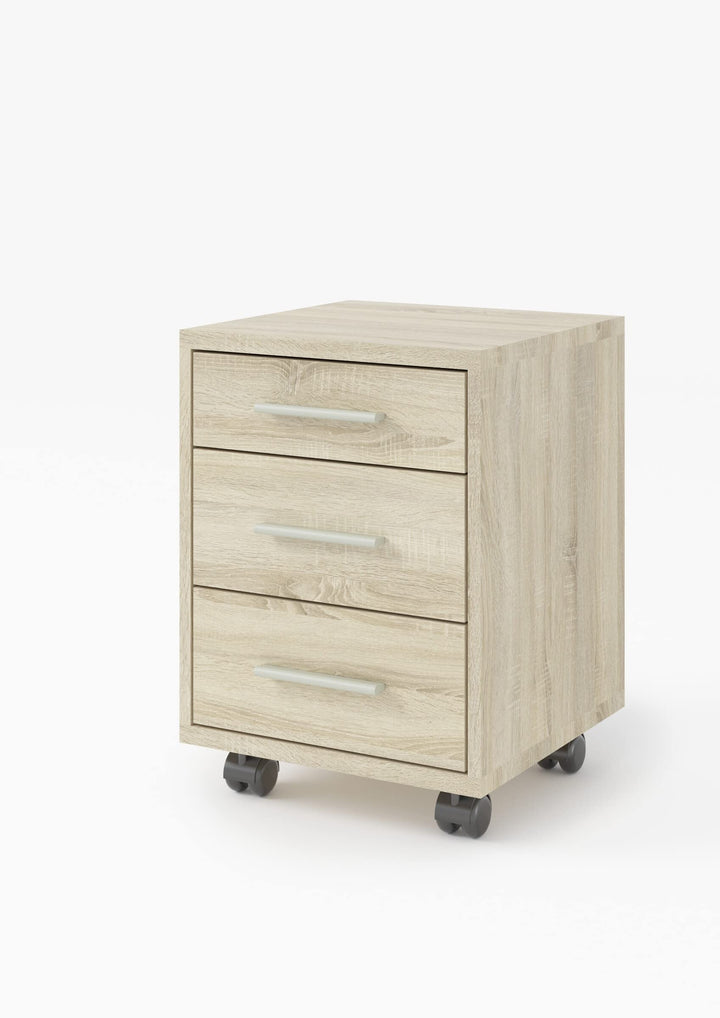 möbelando Rollcontainer Clermont in Sonoma/Eiche mit 3 Schubladen. Abmessungen (BxHxT) 40x56x40 cm E