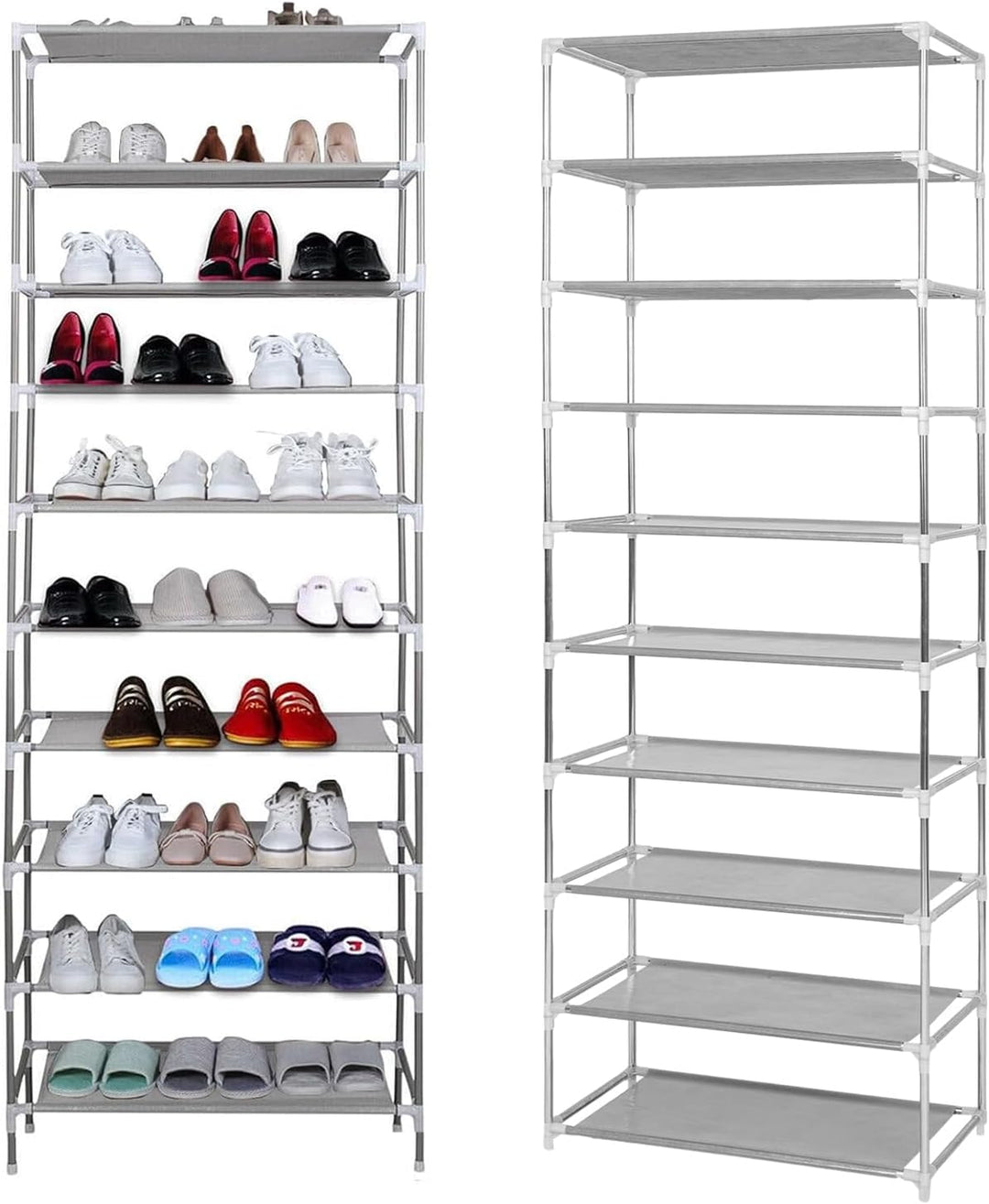Schuhregal 10 Ebenen, Höhenverstellbar und Platzsparend, Metall Schuhständer für 32 bis 40 Paar Schu