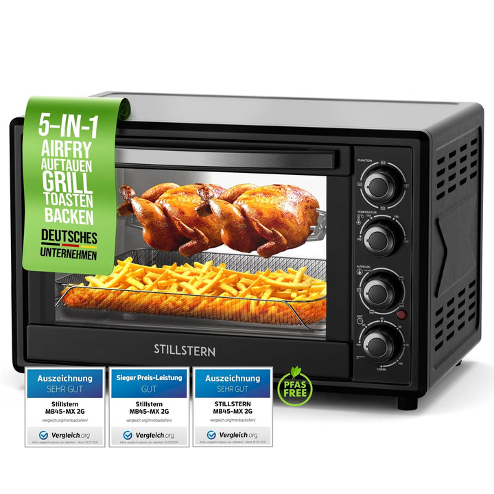 Stillstern Minibackofen mit Umluft (45L) Deutsche Version, 2x Backblech, Ofenhandschuhe, Rezeptheft,