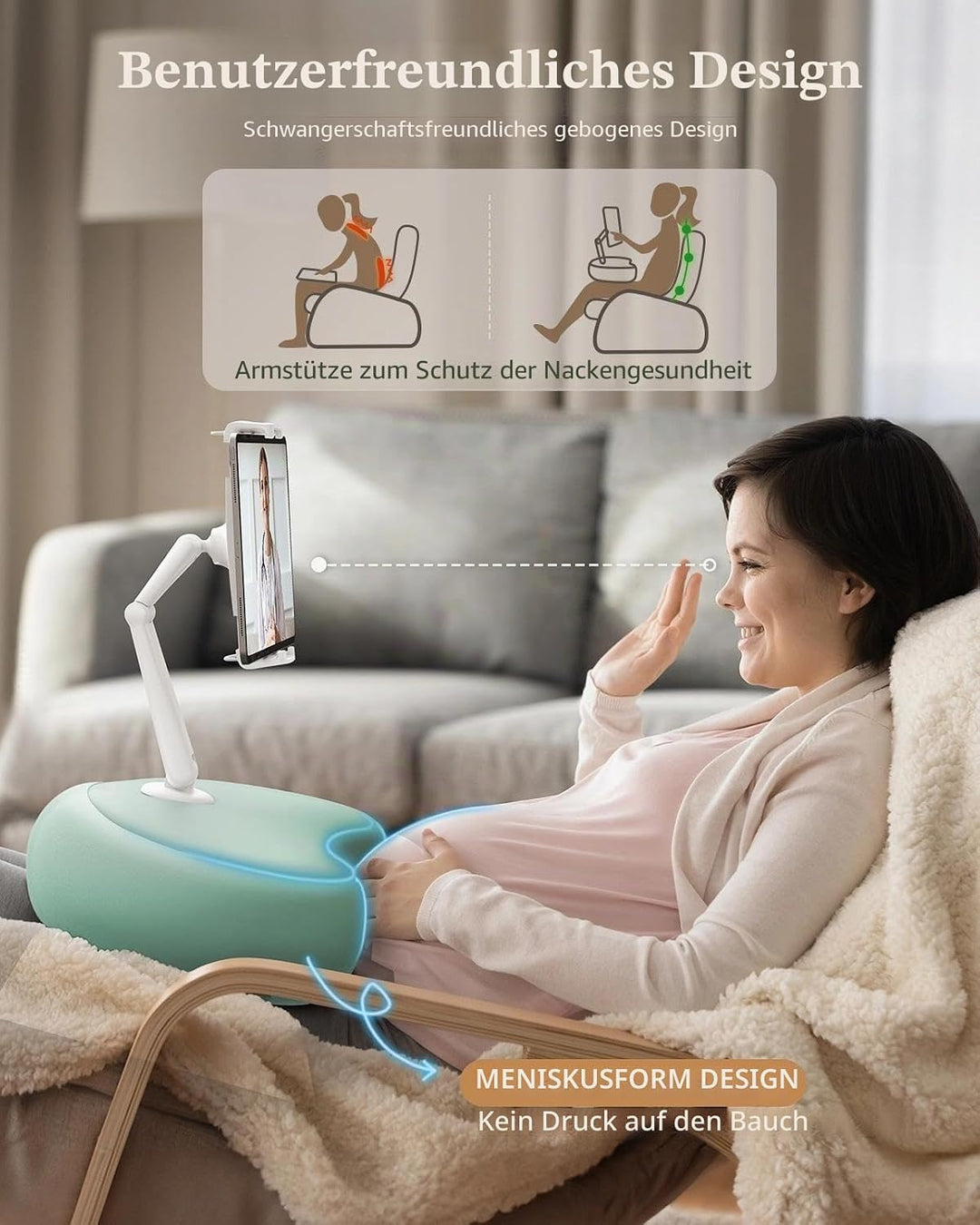 Tablet Kissen Halter, 360° Verstellbarer ipad Halterung Bett mit flexiblem doppelachsigem Arm, Table