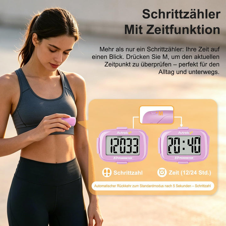 AVTREK Präziser 3D-Schrittzähler Mini-Schrittzähler für Walking oder Laufen im Freien Wanderaktivitä