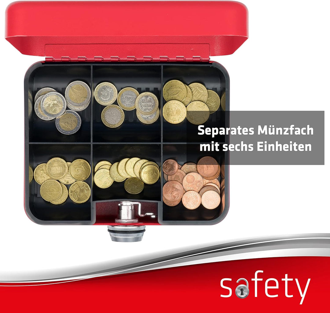 SAX Geldkassette mit Zahlenschloss, extra Starkes Schloss, 20 x 16 x 9cm, Medium, Rot, 0-822-13 Medi