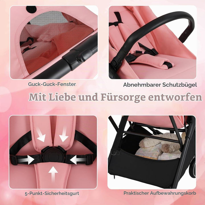 LIFEZEAL Klappbarer Kinderwagen, Kinderbuggy mit verstellbarer Rückenlehne, Buggy mit Schlaffunktion