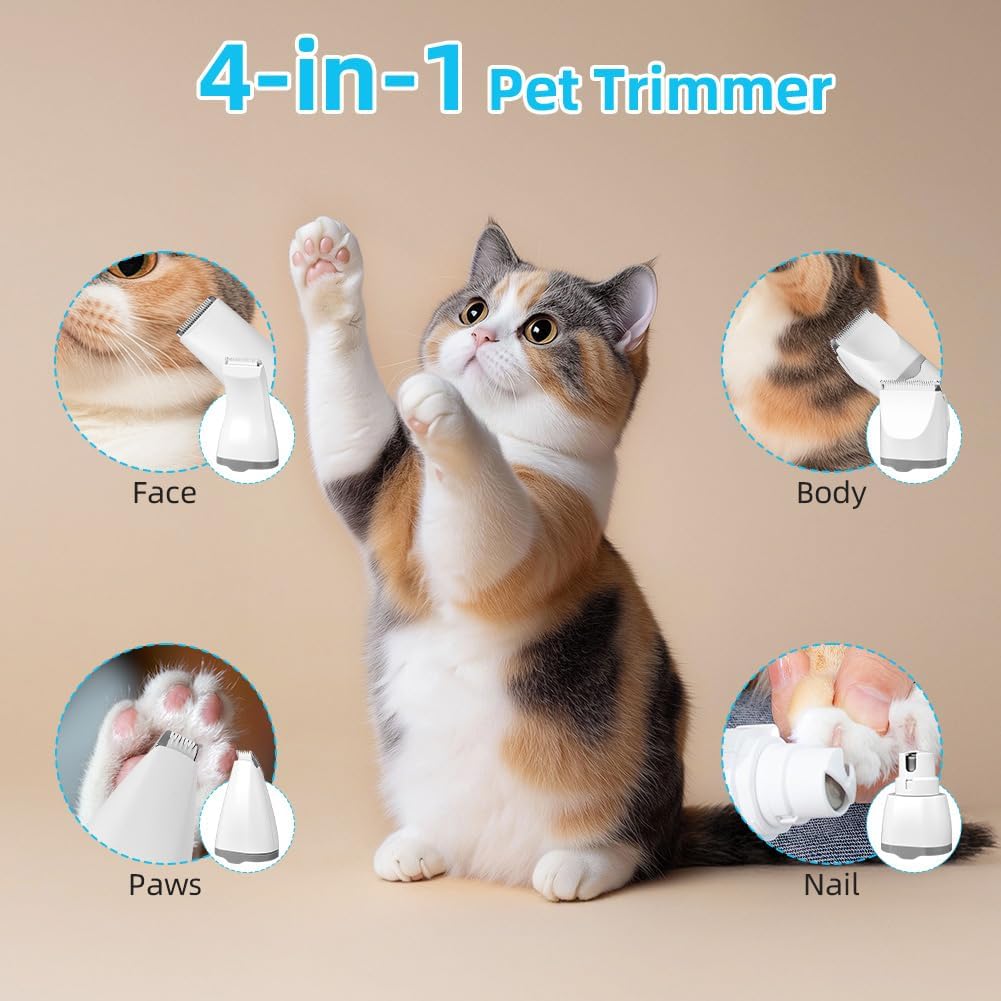 4 in 1 Leise Schermaschine Hund Katze,Leise Pfotentrimmer für Hunde,LCD-Anzeige Haarschneidemaschine