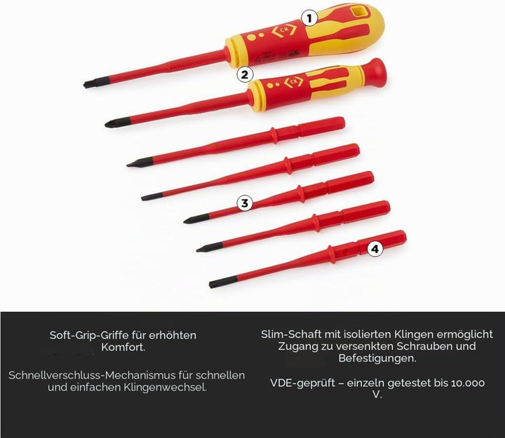 Schraubendrehersatz Slim mit Wechselklingen VDE 1000V, 10-teilig