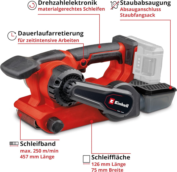 Einhell Professional Akku-Bandschleifer TP-BS 18/457 Li BL-Solo Power X-Change (18 V, Li-Ion, Brushl