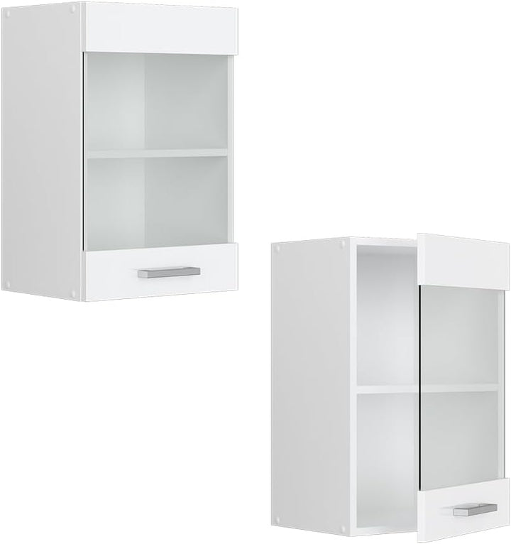 Vicco Küchenschrank Glas R-Line, Weiss Hochglanz/Weiss, 40 cm Weiss Hochglanz Hängeglasschrank 40cm,