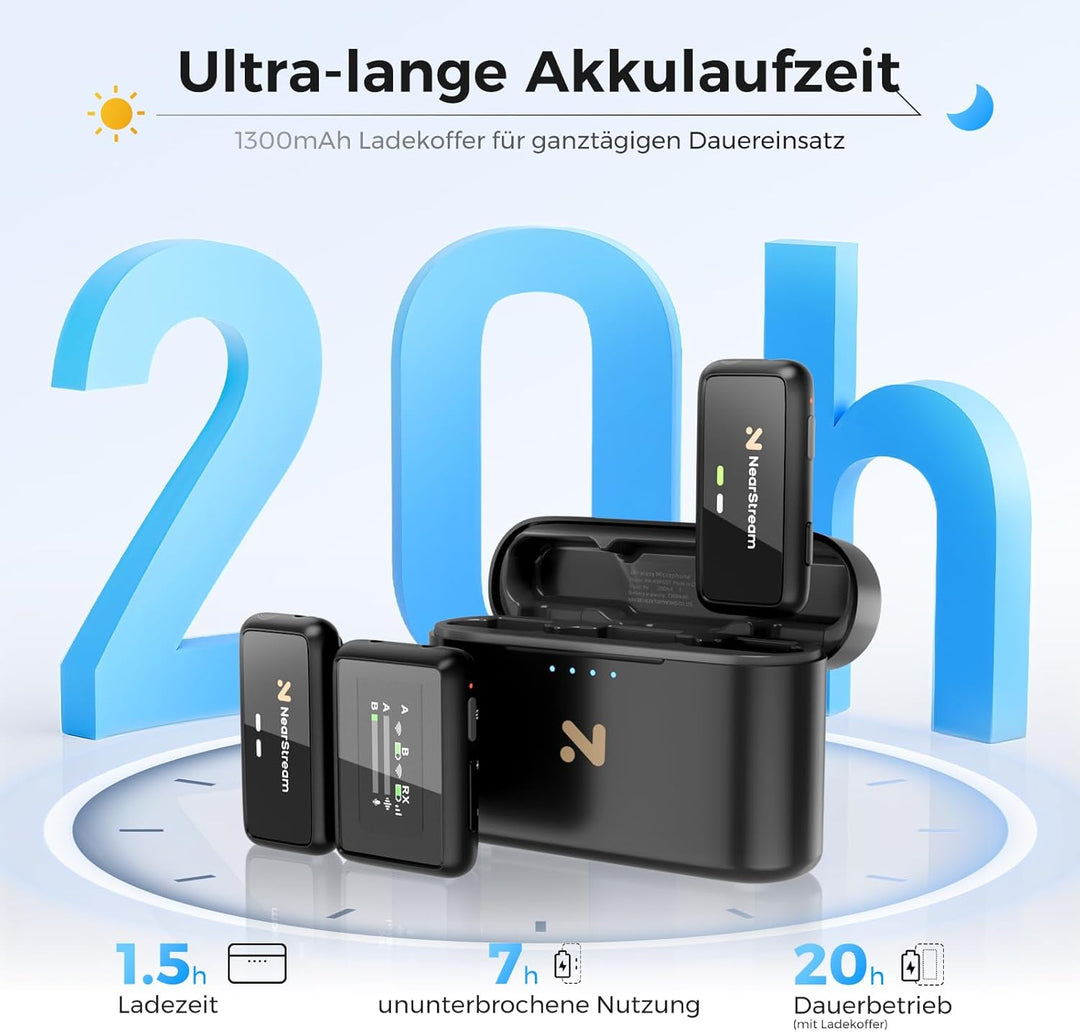 NearStream Wireless Lavalier Mikrofon für Android, iOS, Kamera, PC, kabelloses Mikrofon für Videoauf