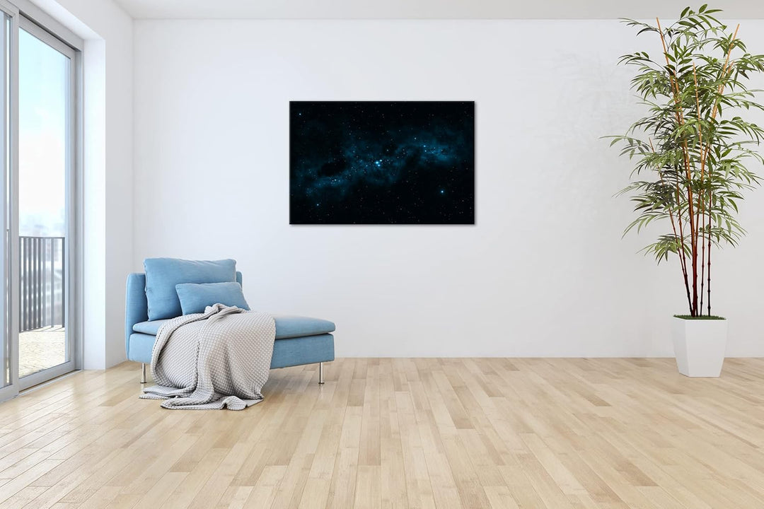 deyoli Dark Himmel voller Sterne Format 120x80 Effekt: Monocrome Blau als Leinwandbild, Motiv fertig