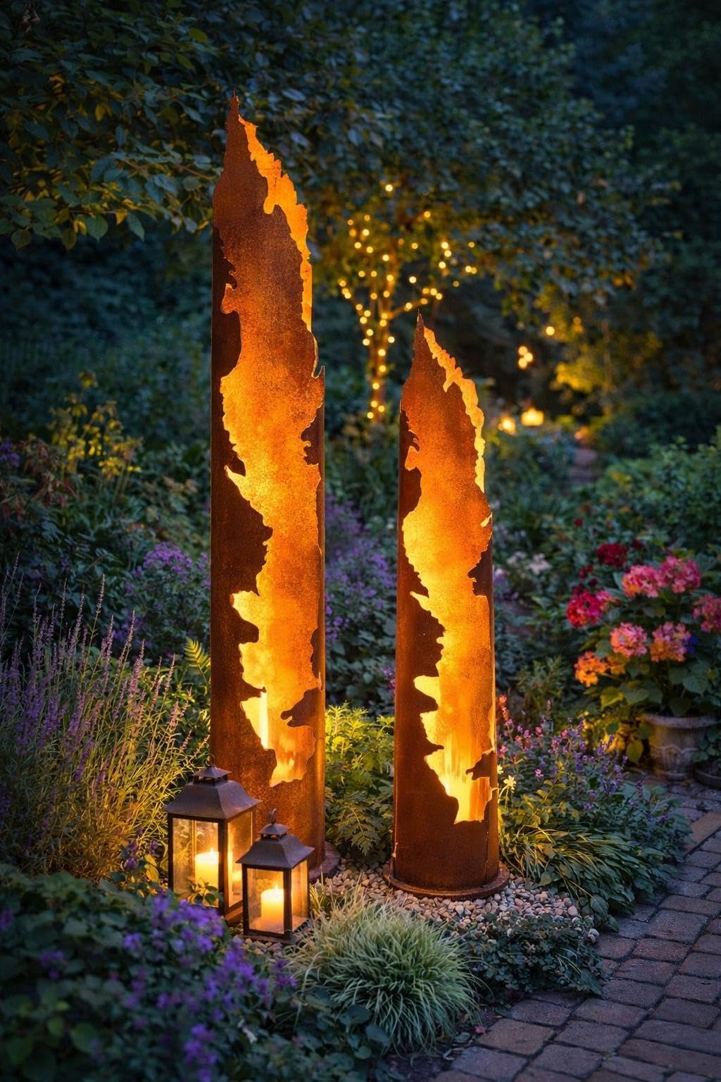 ESTEXO Dekosäule Rostsäule Gartendeko 120 + 150 cm Set Edelrost Säule Pflanzsäule Rost Garten Blumen