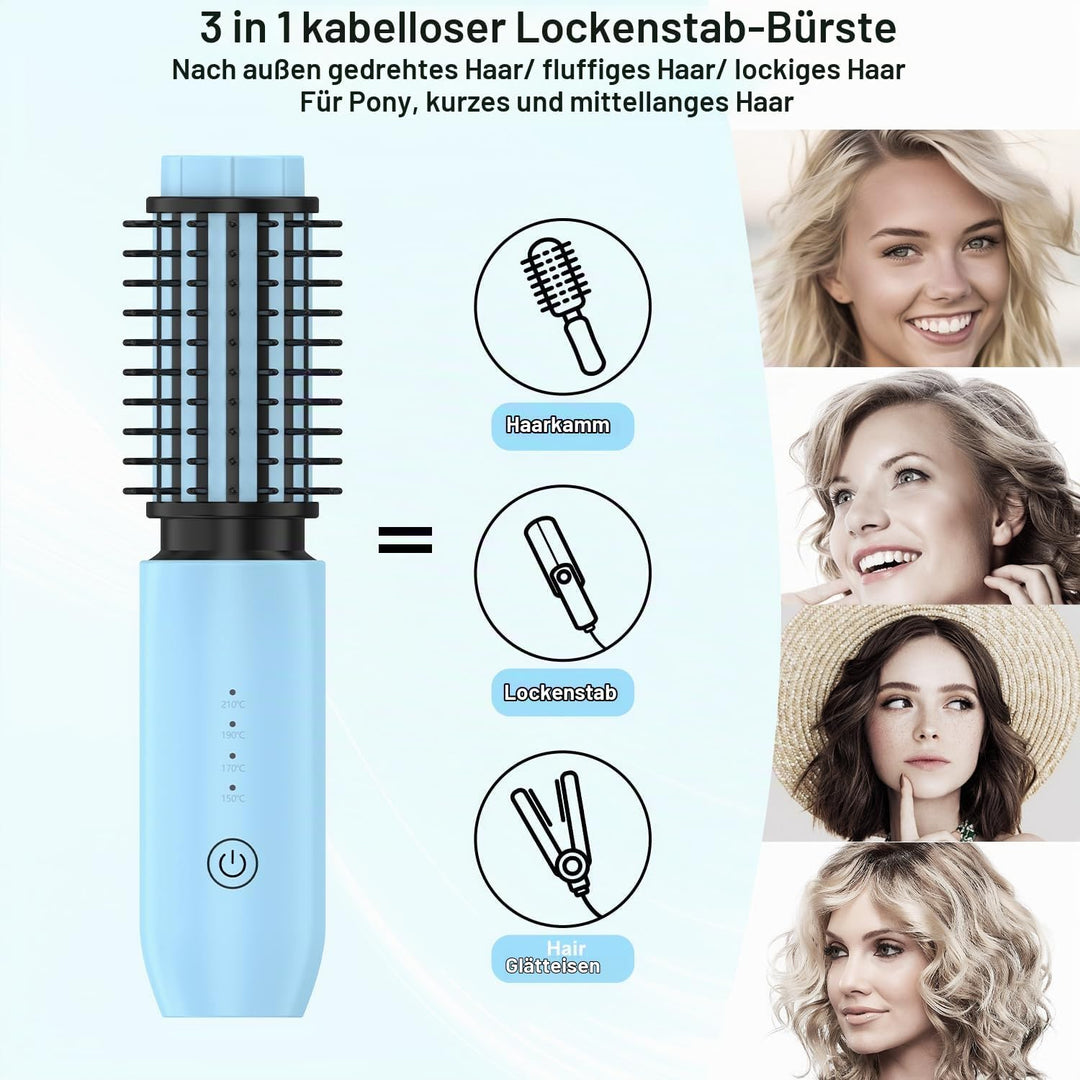 Dricar Kabellose Lockenstabbürste, Tragbare Reise Lockenstäbe Grosse Locken, 40mm Thermobürste Rundb