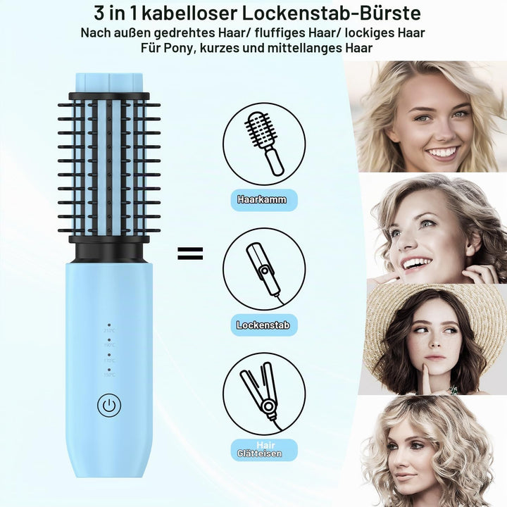 Dricar Kabellose Lockenstabbürste, Tragbare Reise Lockenstäbe Grosse Locken, 40mm Thermobürste Rundb