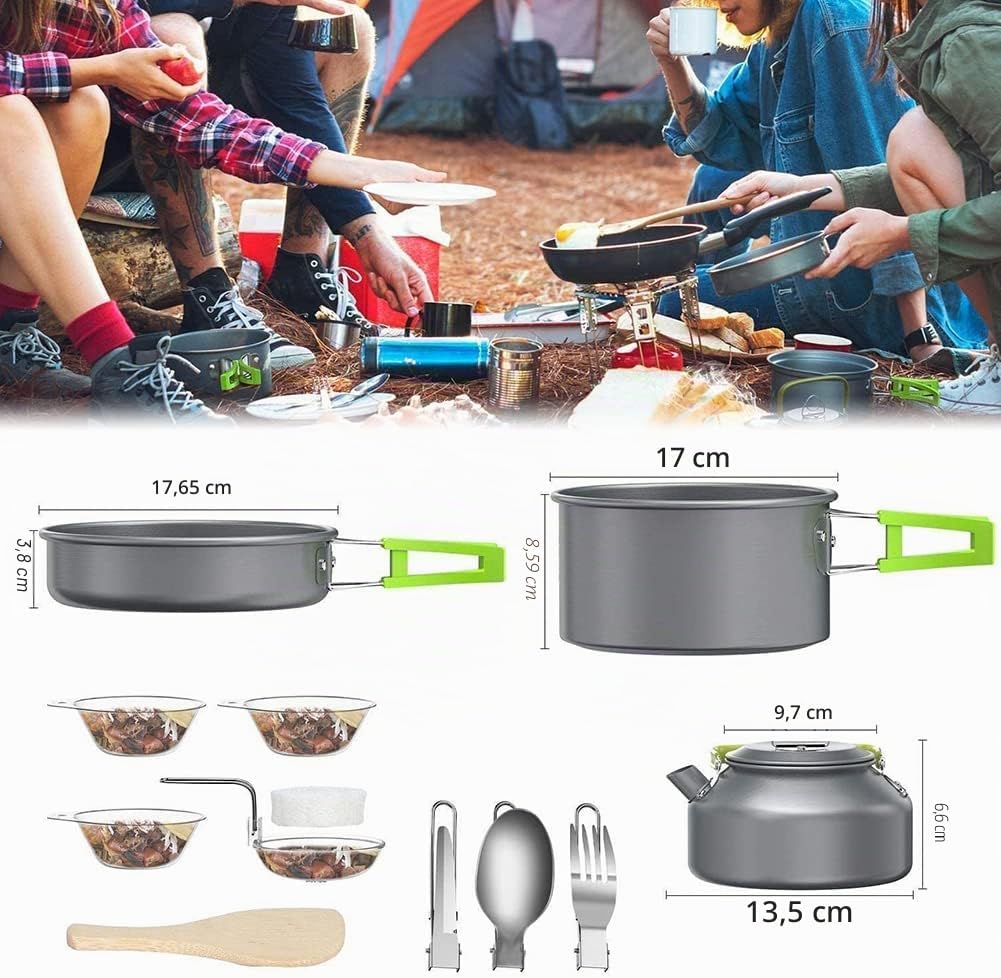 aiGear Camping Kochgeschirr Set/Outdoor Geschirr Set | Camping Topf Kochtopf Tragbar Aluminium | mit