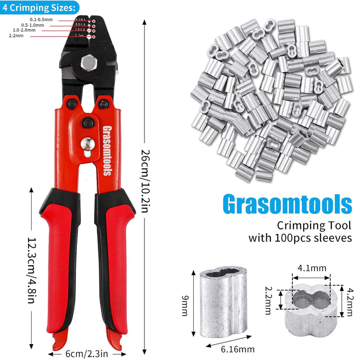 Crimpzange, Drahtseil-Crimpzange, bis zu 2,2 mm Swager Crimper Angeldraht-Crimpzange mit 100 Stück A