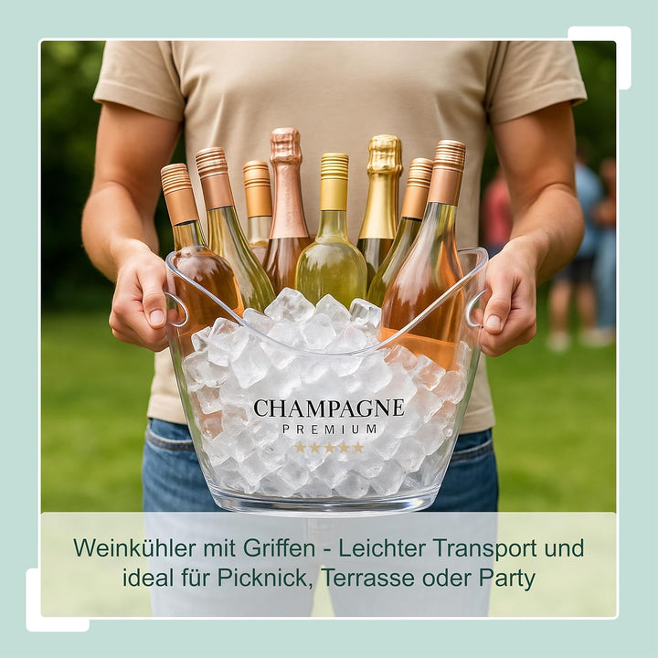 Relaxdays Eiseimer, Getränkeschale mit Griffen, 8 l, Flaschenkühler für Sekt, Champagner & Wein, Kun