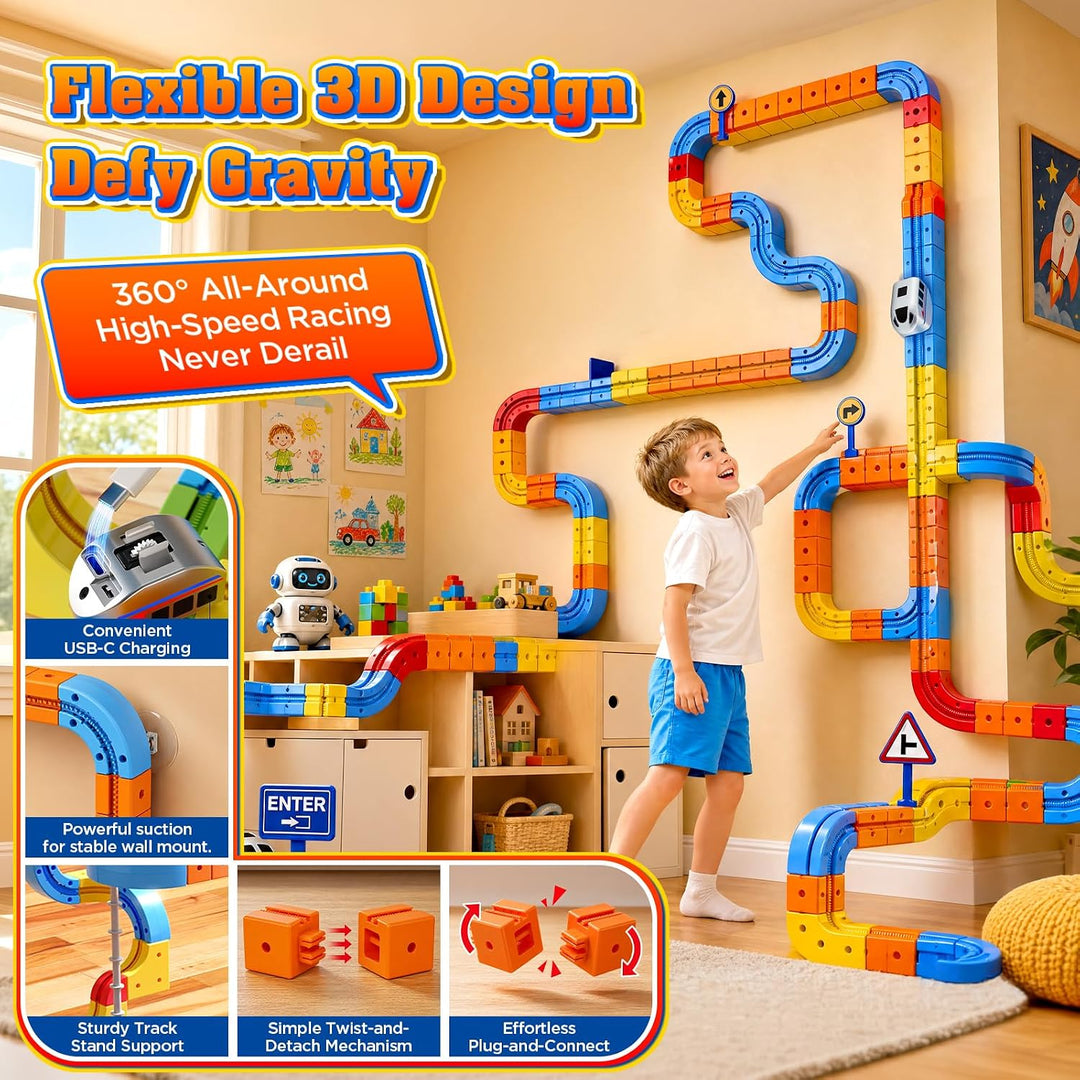 Cube Track Set 149pcs, Elektrisches Eisenbahnset mit Fernbedienung, 2 Züge (1x ferngesteuert), Flexi